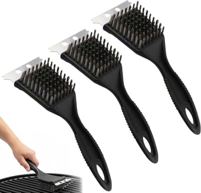 3-delige set roestvrijstalen grillreinigingsborstels met draadborstels en schrapers, ideaal voor gas, elektrische en houtskoolbarbecues, perfect voor het schoonmaken van barbecue-roosters en grills.