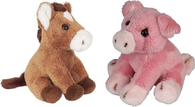 Ravensden - Boerderij dieren pluche knuffels - 2x stuks - Varken en Paard - 15 cm