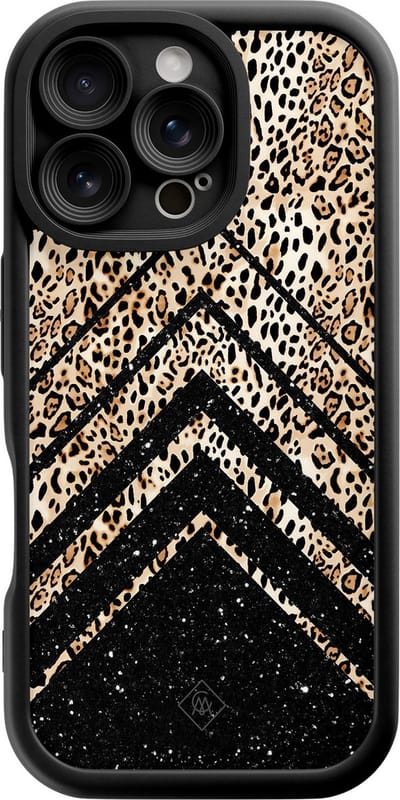 Casimoda® hoesje - Geschikt voor iPhone 16 Pro - Chevron Luipaard - Effen telefoonhoesje met lensbescherming - Siliconen/TPU - Backcover - Zwart