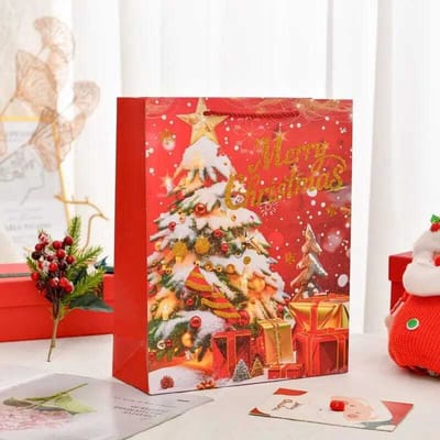 8 Luxe Kerst Cadeautassen - 21x15x8 cm - Rood - Kerst Draagtassen - Kerstverpakking - Geschenk Tassen – Stevig Papier met Koordhandvatten