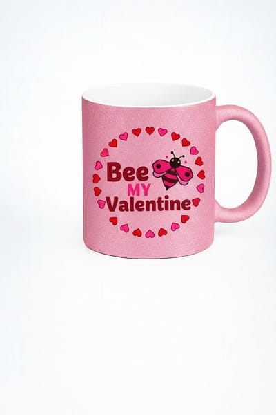 Valentijn Mok 'Bee My Valentine' - Roze Glitter Beker met Bij & Harten | Uniek Liefdescadeau