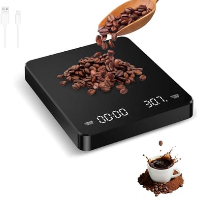 Digitale Koffieweegschaal met Timer - 3kg/0.1g Precisie - Oplaadbaar via USB-C - LED Display - Barista Espresso Weegschaal met Tarra Functie - Zwart