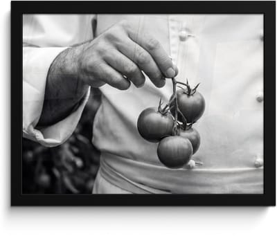 Poster in lijst - Fotolijst 40x30 cm - Posters - Tomaten - Chef - Zwart - Wit - Posterlijst zwart - Decoratie - Wanddecoratie woonkamer - Muurdecoratie slaapkamer