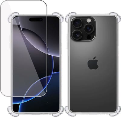 Hoesje + Screenprotector geschikt voor Apple iPhone 16 Pro – Tempered Glass - Extreme Shock Case Transparant