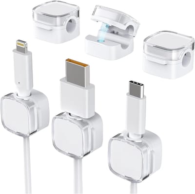 Set van 6 Kabelhouders, Verstelbare Kabelclips en Magnetische Kabelorganizer voor Oplaadkabels, USB en Audiokabels, Ideaal voor Bedside Table en Kabelbeheer