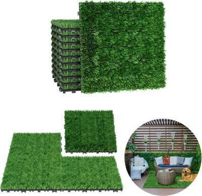 Froadp 33 stuks kunstgrasplaten, kunstgrastegels, grastegels, terrastegels voor het terras, de tuin en buitengebruik, 3 m² kunstgrasvloerbedekking