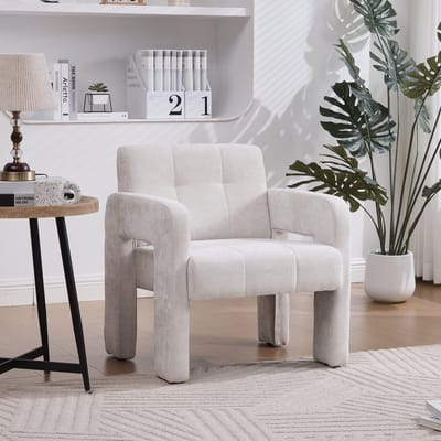 Chenille fauteuil - relaxstoel, met armleuningen en rugleuning, 69x67x74 cm, ergonomische ondersteuning, Scandinavische stijl- Beige