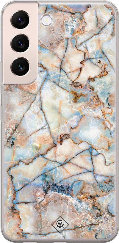 Casimoda® hoesje - Geschikt voor Samsung S22 Plus - Marmer Bruin Blauw - Backcover - Siliconen/TPU - Bruin