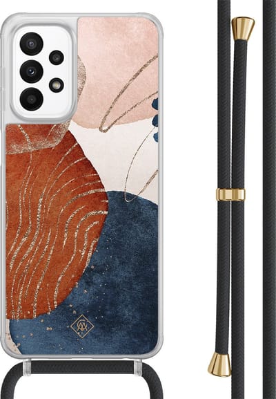 Casimoda® hoesje met zwart koord - Geschikt voor Samsung A23 - Abstract Terracotta - Afneembaar koord - TPU/acryl - Multi