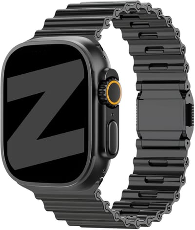 Bandz Premium Steel Strap Ocean - horlogebandje geschikt voor Apple Watch 1/2/3/4/5/6/7/8/9/10/11/SE/Ultra (2) (44/45/46/49mm) - Zwart