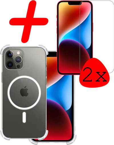 Hoesje Met 2x Screenprotector - Geschikt voor Apple iPhone 14 Pro - Magsafe Compatible - Sterk & Shockproof - Back Cover - Shock Proof Case - Telefoon Hoes - Transparant
