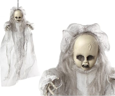 Horror hangdecoratie spook/geest pop wit - 50 cm - Halloween decoratie poppen