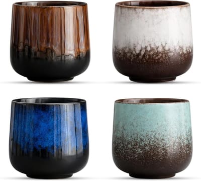 Set van 4 moderne espressokopjes zonder handvat, 230 ml keramiek, perfect cadeau voor koffieliefhebbers in 4 kleuren