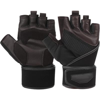 BOODUN Halve Vinger Handschoenen Hertenleer Handschoenen met Polsband voor Sport Fitness Training(M ) black