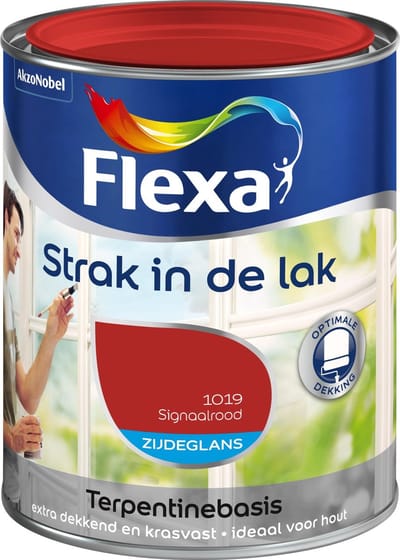 Flexa Strak In De Lak - Terpentinebasis - Zijdeglans 1019 Signaalrood 0,75 L