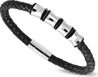 Montebello Armband Dave - 316L Staal - Leer - 12mm - 22cm