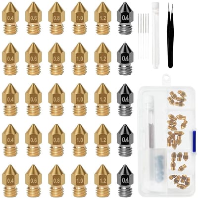 NTH products- Sproeiers 30 Stuks - Gehard Stalen Sproeiers 5 x Messing Spuitmondjes - Reinigingsset - Voor 3D-printer - Hoge Thermische Sterkte - Geschikt voor PLA/TPU/ABS - Spuitmond