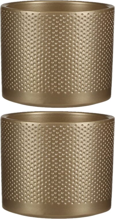 Mica Decorations Bloempot - 2x stuks - goud - relief - keramiek - D15 x H13 cm - plantenpotten binnen