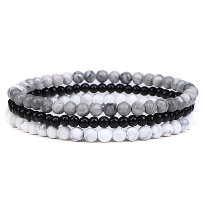 Bixorp Gems 4mm Picasso Jaspis + Onyx + Howliet Edelstenen Armbanden Set - Kralenarmband Cadeau - 18cm