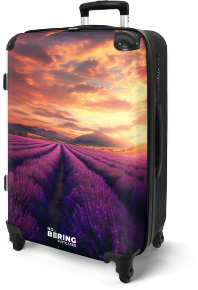 NoBoringSuitcases.com® - Koffer groot - Rolkoffer lichtgewicht - Zonsondergang met paarse lavendel - Reiskoffer met 4 wielen - Grote trolley XL - 20 kg bagage - Valiezen middelgroot - Hardcase bagagekoffer - Suitcase large