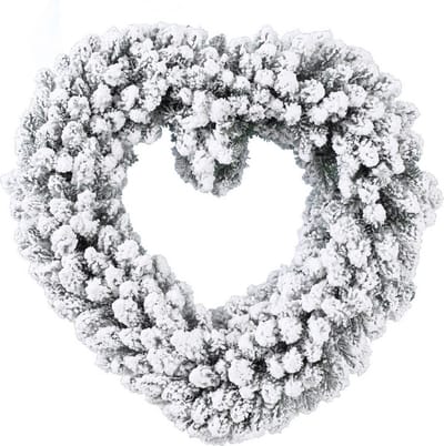 Kerstkans - hartvormig - groen/wit - met nepsneeuw - 50 cm