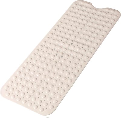 Extra lange antislip badmat 95 x 40 cm - Machinewasbare badmat met zuignappen en afvoergaten voor badkamer - Beige