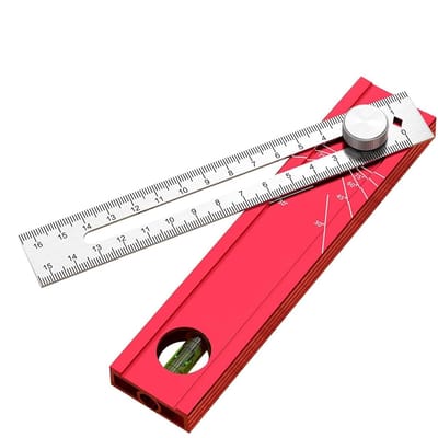 Timmerliniaal Meetmarker - Precisie Houtliniaal - Nauwkeurig Markeren - Geïntegreerde Waterpas - 16.7 cm - Zilver