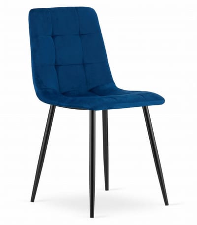 Eetkamerstoel KARA Donkerblauw – Velvet Bekleding, Zwarte Metalen Poten, Modern, Ergonomisch Design, Max. 120 kg