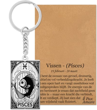Sterrenbeeld Vissen (Pisces) Sleutelhanger Zilverkleurig - Zodiac in de stijl van Rider-Waite Tarot - Roestvrij Staal / Stainless Steel - Pax Amare