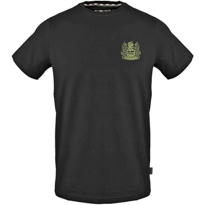 Aquascutum Heren T-shirt met Borstlogo Ronde Hals (Zwart)