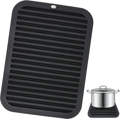NTHProducts - Hittebestendige Siliconen Mat - Keuken Bescherming - Zwart - 30 x 23 cm - Pot Houder - Geschikt voor Hittebestendige Toepassingen