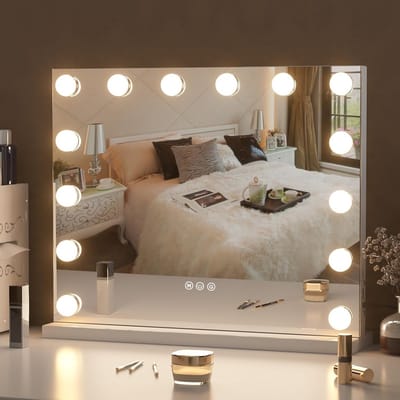 Verlichte Make-up Spiegel - Hollywood Spiegel - Perfecte Make-up - 14 LED Lampjes - 58 x 46 cm - Zilver