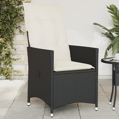vidaXL - Tuinstoel - verstelbaar - met - kussens - poly - rattan - zwart