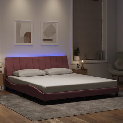 vidaXL - Bedframe - met - LED - zonder - matras - "Hanko" - - fluweel - roze - 180x200 - cm
