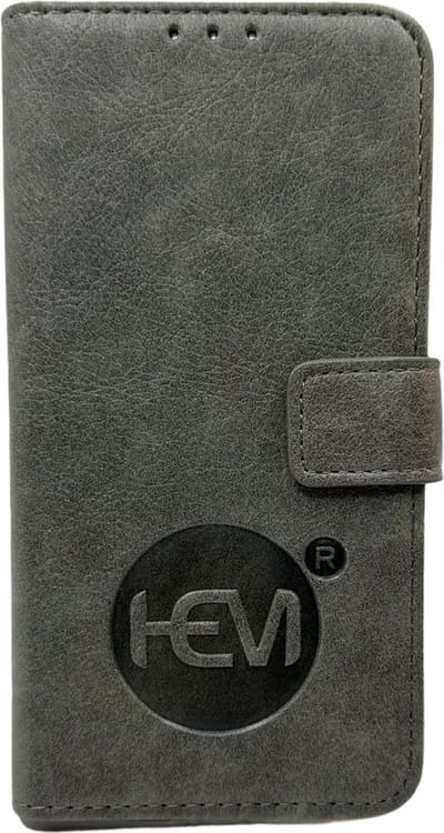 HEM leren Book Case - Geschikt voor iPhone 16 - Hoesje met 3 pasjesuitsnedes - Portemonneehoesje - iPhone 16 hoesje met pasjeshouder - Vintage Grey