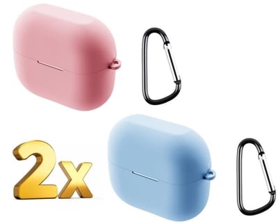 Telestore - hoesje geschikt voor Samsung Galaxy Buds 3 FE / Buds 3 / 3 Pro soft case cover - 2 stuks roze en blauw - TPU hoesje Beschermhoes - Samsung Galaxy Buds 3 FE / Buds 3 / 3 Pro Cover hoesje - gel hoesje met sleutelhanger