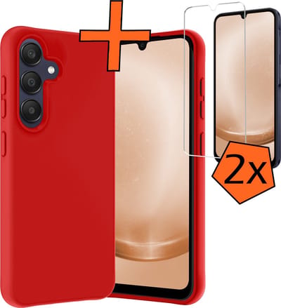 Hoes - Met 2x Screenprotector - Geschikt voor Samsung Galaxy A25 - Sterk & Shockproof - Back Cover - Siliconen Case - Telefoon Hoes - Rood