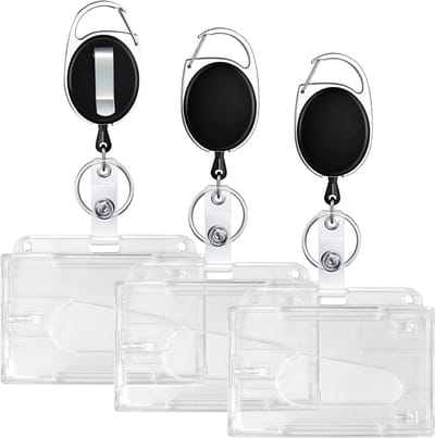 QTTVBTNA -3-pack intrekbare lanyard met transparante kaarthouder, ID-kaarthouder Badge Buddy Kit voor sleutelhanger en ID-kaart