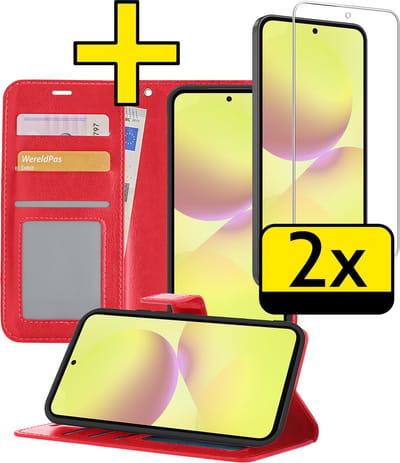 Hoesje - Met 2x Screenprotector - Geschikt voor Samsung Galaxy A36 - Luxe Pasjeshouder - Bookcase Portemonee - Flip Case - Kunstleer Book Case - Flipcase Hoes - Book Cover - Walletcase - Portemonneehoes - Telefoonhoesjes - Rood