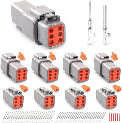 Waterdichte 6-pins connector voor elektrische bedrading met maat 20 gestempelde contacten en afdichtpluggen voor vrachtwagens en motoren