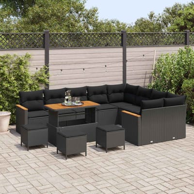 vidaXL - Tuinbank - Set - 13 - st - 9-Aantal - zitplaatsen - Zwart - Poly - Riet