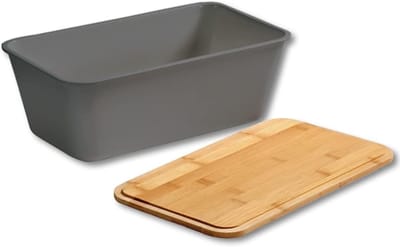 Famanu – Broodtrommel materiaal: kunststof bamboe afmetingen: b: 35 x h: 13 5 x d: 20 cm kleur: grijs bruin 58491 | Luxe opberger, modern design voor keuken en dagelijks gebruik