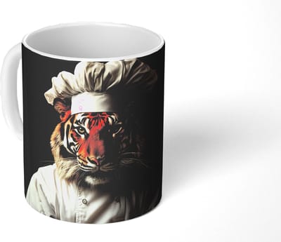 Mok - Koffiemok - Tijger - Kokskleding - Bruin - Mokken - 350 ML - Beker - Koffiemokken - Theemok