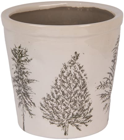 Keramiek Bloempot voor Binnen – Groen Dennenbomen – Rustieke Pot – Ø 17 cm – Dennenbomenmotief