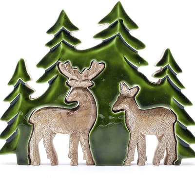 Verdwaald in het bos - Twee herten in het bos 3D Houten Decoratie - 18x23cm - Decoratie Herfst - Winter - Kerst