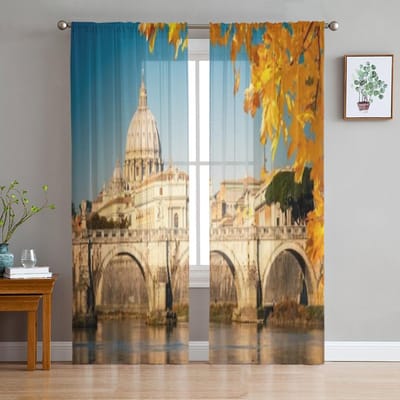 Uitzicht bij Tiber en Sint-Pieter Sheer Gordijnen voor Woonkamer Transparant Tule Raamgordijn Slaapkamer Keuken Decor Sluier Draperieën 135W x 114H(cm)
