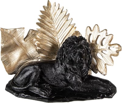 Clayre & Eef Beeld Leeuw 16 cm Zwart Goudkleurig Polyresin