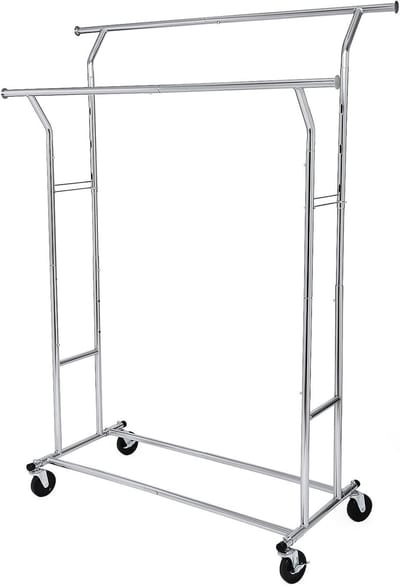 Conway Living® - Kledingrek op wieltjes - Garderoberek - Kledingstang - Verstelbaar en Uitschuifbaar - Industriële Wielen - Metaal - Stabiel tot 130 kg - Zilver
