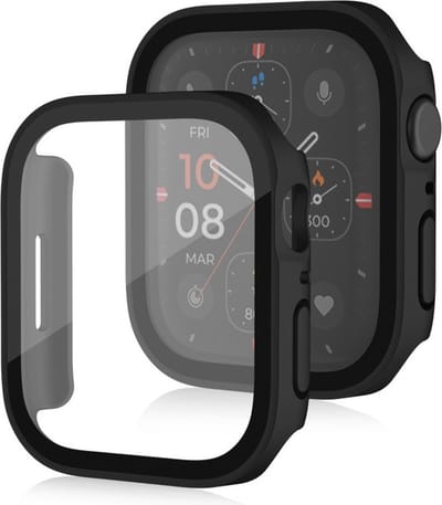 Watch case screenprotector - hoesje - gehard glas - geschikt voor Apple Series 7 / 8 / 9 met case size 41 mm - zwart