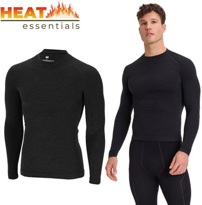 Heat Essentials Thermo Shirt Heren - Merinowol Shirt - Zwart - Maat M - Thermokleding Heren - Merino